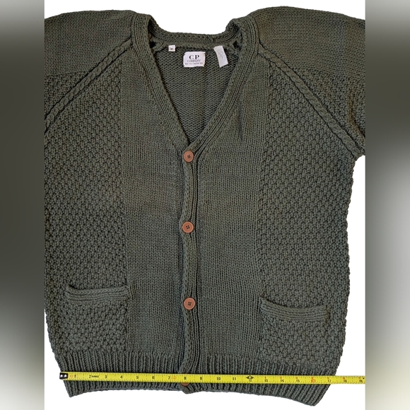 Vintage Massimo Osti CP Company Olive Green Chunky Cable Knit Men's Cardigan Med - Picture 5 of 6